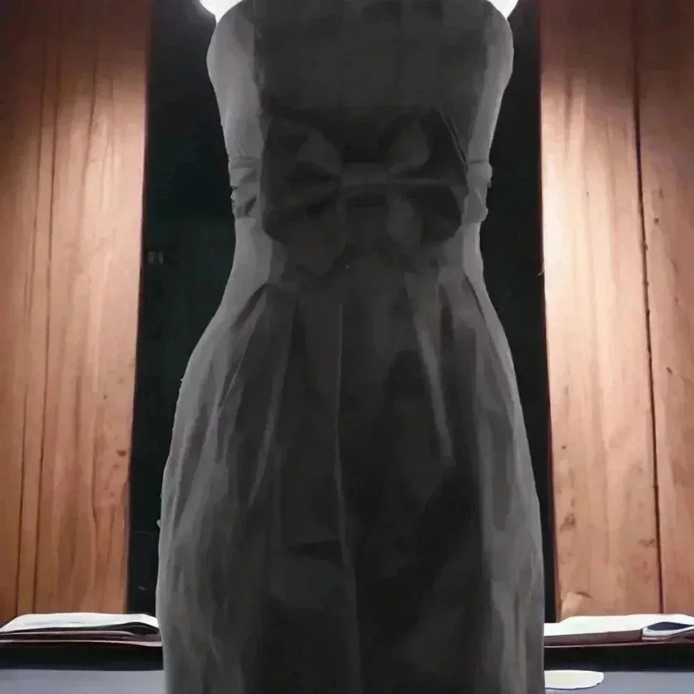 Jessica McClintock Size 6 Black Strapless Short Formal Dress With Front Bow. - Picture 4 of 7